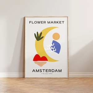 Mid Century Modern Wall Art Print, Flower Market Print, Amsterdam Poster, Retro Aesthetic Wall Art, Abstract Wall Decor Prints, Living Room