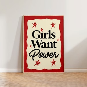 Feminist Print Wall Art, Aesthetic Retro Print, Feminism Poster, Girls Want Power, Feminist Gift, Mid Century Print, Strong Women Wall Decor