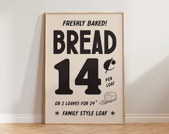 Impresión de cocina, póster retro, impresión de comida de cocina vintage, arte mural con publicidad de pan de los años 50, impresiones de pared de cocina, comedor con publicidad vintage