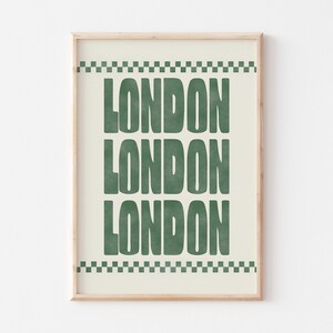 London Print, Travel Print, Typography Print, Retro Poster, Typographic Print, Cool Wall Art, Bold Poster, Checkered Print, Retro Style Art Green