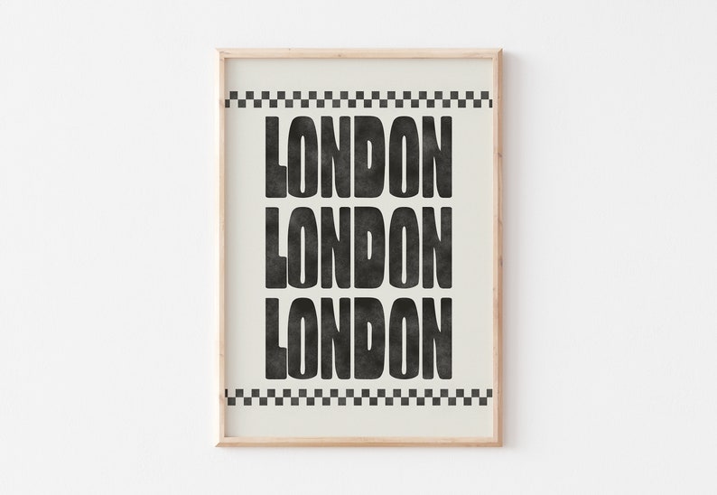 London Print, Travel Print, Typography Print, Retro Poster, Typographic Print, Cool Wall Art, Bold Poster, Checkered Print, Retro Style Art image 2