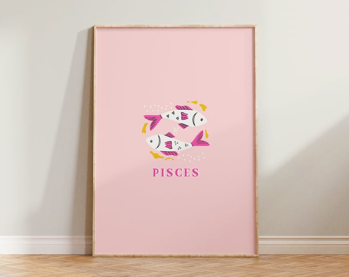 Pisces Print, Pisces Art Print, Zodiac Print, Zodiac Gift, Astrology Poster, Pisces Star Sign Wall Art, Pink Pisces Print, Pisces Gift