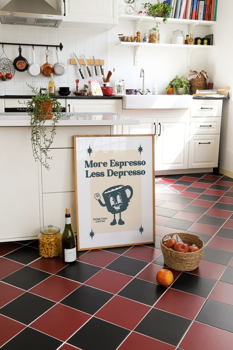 Retro Wall Art, More Espresso Less Depresso Poster, Retro Print, Retro Wall Decor, Funny Quote Print, Retro Cartoon Art, Kitchen Wall Decor image 7