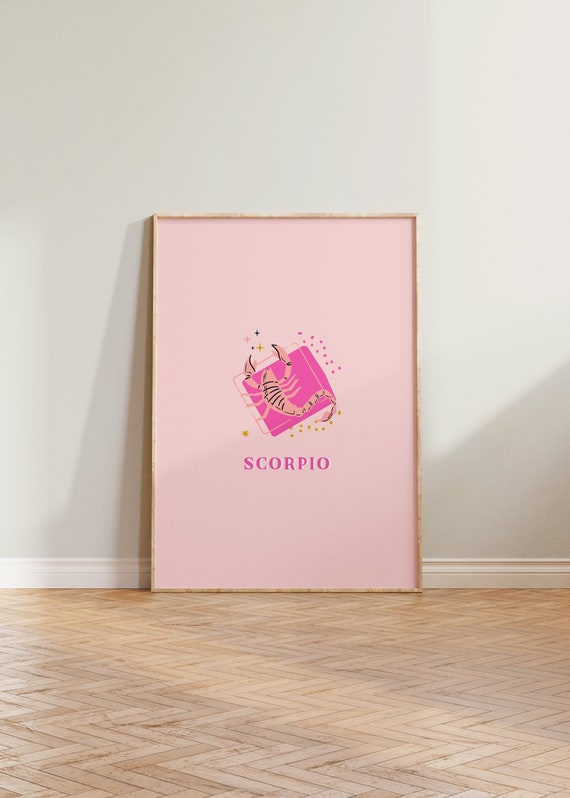 Scorpio Print, Scorpio Art Print, Zodiac Print, Astrology Poster, Scorpio Star Sign Wall Art, Dorm Pink Print, Scorpio Gift, Wall Decor