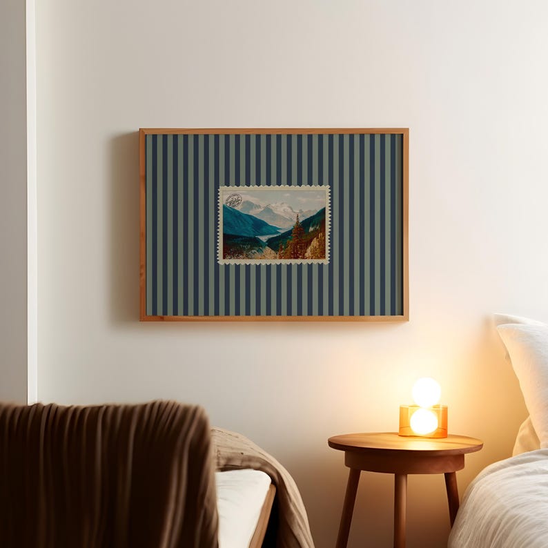 Retro randig väggkonst, vintage Kanada-tryck, randigt tryck, väggkonst i mitten av århundradet modern, väggkonst i vintagevykort, retro Banff-väggkonst bild 10