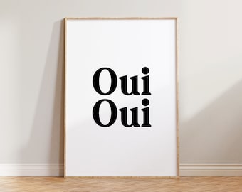 Wall Art, Bathroom Print, Oui Oui Print, Typographic Print, Living Room Print, Dark Blue Print, Bold Wall Art, French Poster, Typography Art
