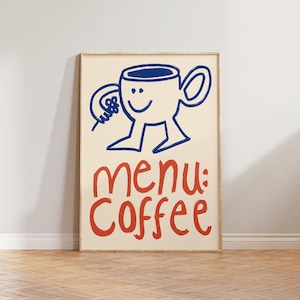 Arte de parede de cozinha, arte de parede com impressão de café, impressões de cozinha, arte de parede de cozinha com ilustração de café, decoração de parede de café com menu, impressão de rabisco desenhado à mão