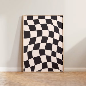 Karierter Druck, Abstraktes Kariertes Poster, Wellenförmiger Druck, Schwarz Weißer Druck, Einfache Wanddekoration, Ästhetischer Wanddruck, Karierter Druck, Coole Kunst
