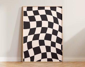 Checkered Print, Abstract Checked Poster, Wavy Print, Black White Print, Simple Wall Decor, Aesthetic Wall Print, Checked Print, Cool Art
