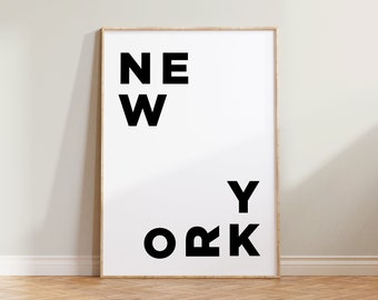 New York Travel Print, Minimalist Travel Print, New York Poster, Typography Poster, USA Travel Print, Black White Travel Art, NYC Print Art