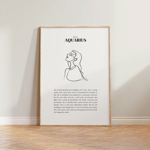 She Is Aquarius Print, Aquarius Art Print, Horoscope Zodiac Print, Zodiac Gift, Astrology Print, Star Sign Wall Art, Aquarius Poster, Gift