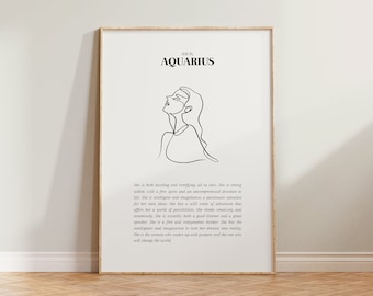 She Is Aquarius Print, Aquarius Art Print, Horoscope Zodiac Print, Zodiac Gift, Astrology Print, Star Sign Wall Art, Aquarius Poster, Gift