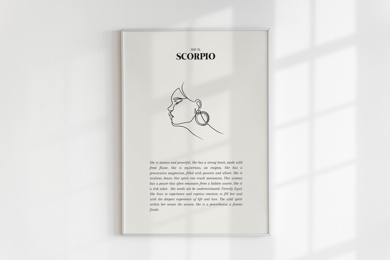She Is Scorpio Print, Scorpio Print, Horoscope Zodiac Print, Astrology Print, Star Sign Wall Art, Scorpio Poster, Minimalist Scorpio Gift image 5