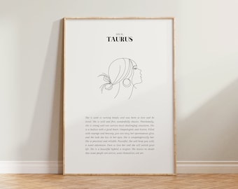 She Is Taurus Print, Taurus Art Print, Horoscope Zodiac Print, Zodiac Gift, Astrology Print, Star Sign Wall Art, Taurus Poster, Taurus Gift