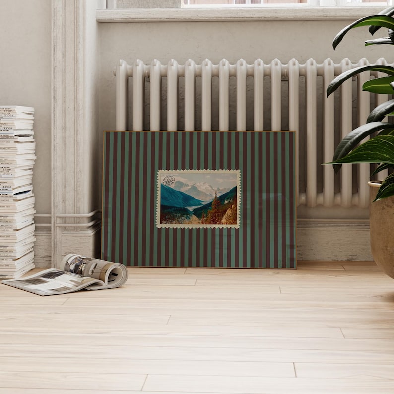 Retro randig väggkonst, vintage Kanada-tryck, randigt tryck, väggkonst i mitten av århundradet modern, väggkonst i vintagevykort, retro Banff-väggkonst bild 2