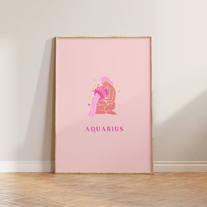 Aquarius Print, Aquarius Poster, Zodiac Print, Aquarius Zodiac Gift, Astrology Print, Astrology Wall Art, Star Sign, Pink Astrology Print