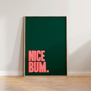 Bathroom Print, Nice Bum Print Sign, Funny Toilet Print, Restroom Wall Decor, Green Pink Wall Art, Washroom Poster, En Suite Wall Print