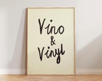 Kitchen Print, Music & Wine Retro Wall Art, Music Poster, Vino Vinyl Print Wall Decor, Mid Century Wall Art, Record Player Wall Prints