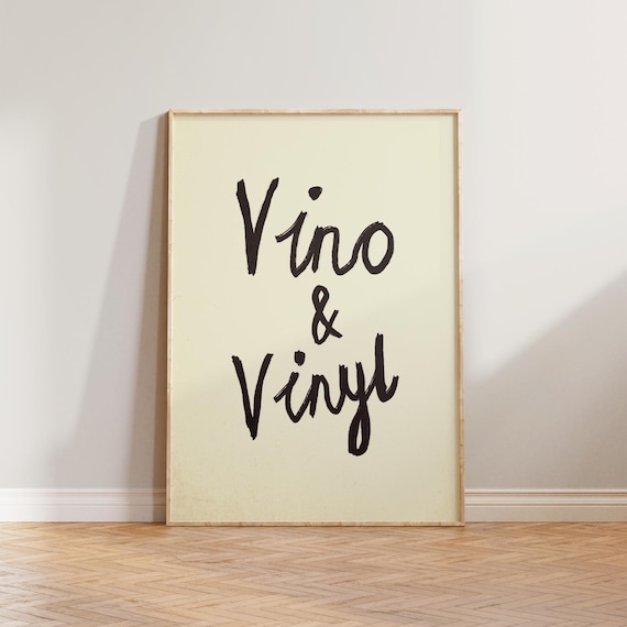 Kitchen Print, Music & Wine Retro Wall Art, Music Poster, Vino Vinyl Print Wall Decor, Mid Century Wall Art, Record Player Wall Prints
