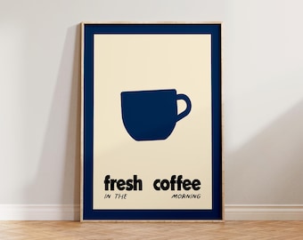 Stampa retrò per la cucina a tema caffè, decorazione murale in stile moderno di metà secolo, stampa di caffè fresco, stampa in stile vintage, decorazione murale retrò per la cucina, poster da bar