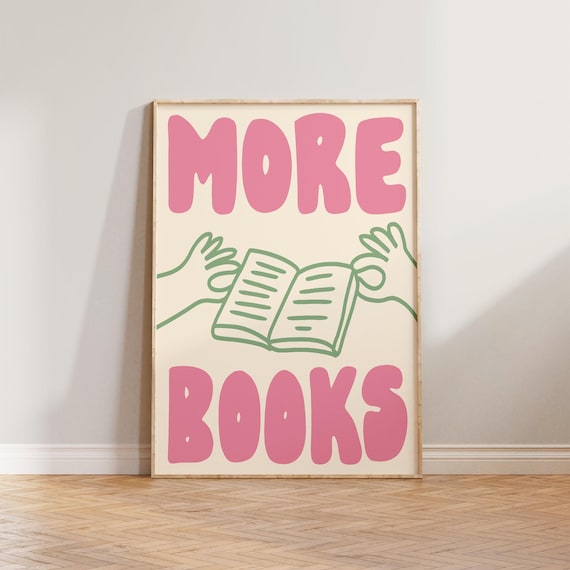 Book Wall Art Print, Reading Print, Hand Drawn Illustration Wall Art, More Books Poster, Doodle Literature Prints, Gift For Readers