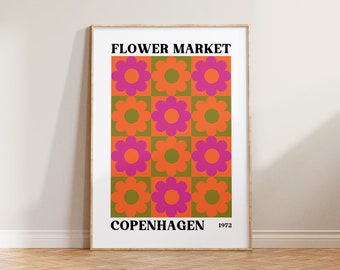 Flower Market Print, Retro 70s Print Poster, Aesthetic Floral Print, Flower Market Poster, Copenhagen Print, Retro Print, Flower Power Art