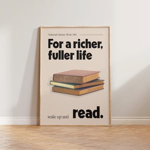 Vintage Print, Retro Nationalbibliothek Woche Poster, Lese Wand Kunst, Buch Druck, 60er Jahre Werbe Poster, Bibliothek Wand Dekor Beige Geschenk