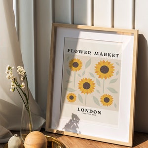 Flower Market Print, Sunflower Print Poster, Aesthetic Floral Print, Flower Market Poster, Notting Hill London Wall Art Home Decor, Neutral image 4