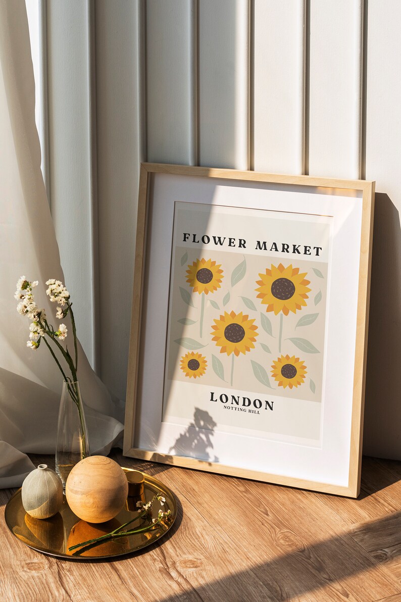 Flower Market Print, Sunflower Print Poster, Aesthetic Floral Print, Flower Market Poster, Notting Hill London Wall Art Home Decor, Neutral image 4