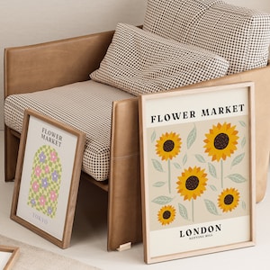 Flower Market Print, Sunflower Print Poster, Aesthetic Floral Print, Flower Market Poster, Notting Hill London Wall Art Home Decor, Neutral image 2