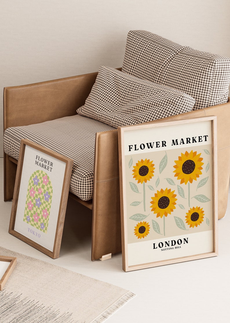 Flower Market Print, Sunflower Print Poster, Aesthetic Floral Print, Flower Market Poster, Notting Hill London Wall Art Home Decor, Neutral image 2