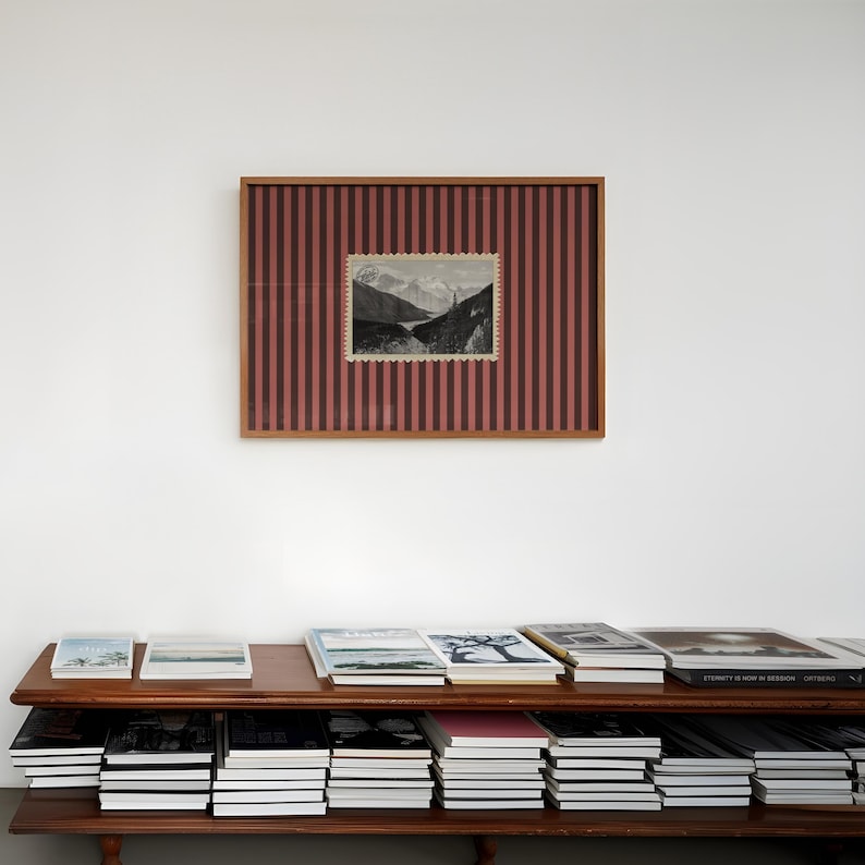 Retro randig väggkonst, vintage Kanada-tryck, randigt tryck, väggkonst i mitten av århundradet modern, väggkonst i vintagevykort, retro Banff-väggkonst bild 11