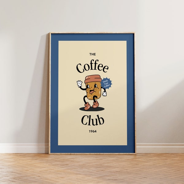 Retro Kitchen Prints Wall Art, Coffee Print Poster, Retro Cartoon Print, Vintage Wall Decor, Cafe Coffee Club Print, Cafe Art, Dining Room