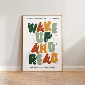 Book Wall Art Print, Reading Book Print, Colourful Bedroom Prints, Retro Literary Festival Poster, Library Wall Art, Reading Room Wall Decor