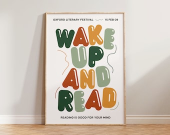 Book Wall Art Print, Reading Book Print, Colourful Bedroom Prints, Retro Literary Festival Poster, Library Wall Art, Reading Room Wall Decor