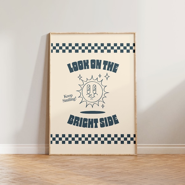 Retroprint, positieve blije muurkunst, retroposter, vintage cartoonprint, grappige print, Y2K coole vintage prints, woonkamerkunst, geruit