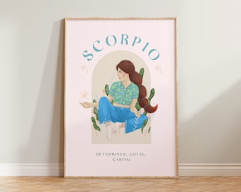 Scorpio Print, Scorpio Poster, Zodiac Print, Zodiac Gift, Astrology Print, Star Sign Wall Art, Scorpio Zodiac Art Pink, Scorpio Gift For Her