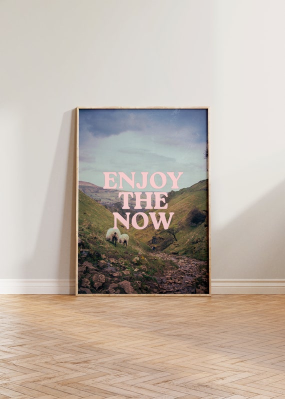 Retro Wall Art, Vintage Nature Print, Mid Century Modern Wall Art, Countryside Poster, Enjoy The Now Art, Cottage Retro Print, England Decor