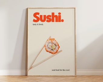 Sushi Print, Retro Print, Sushi Poster, Japanese Print, Retro Poster, Japan Print, Food Print, Kitchen Print, Japan Wall Art, Retro Wall Art