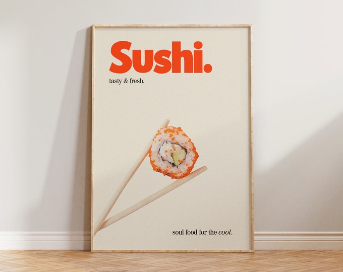 Sushi Print, Retro Print, Sushi Poster, Japanese Print, Retro Poster, Japan Print, Food Print, Kitchen Print, Japan Wall Art, Retro Wall Art