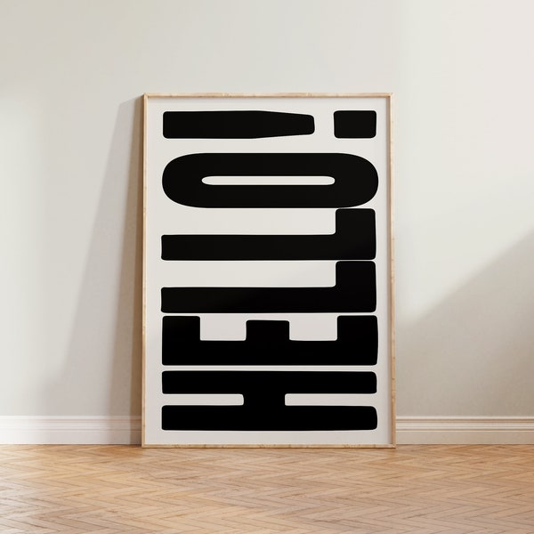 Hello Print Poster, Bold Print, Typography Print, Hello Poster, Typographic Print, Cool Wall Art, Bold Poster, Eclectic Print, Retro Style