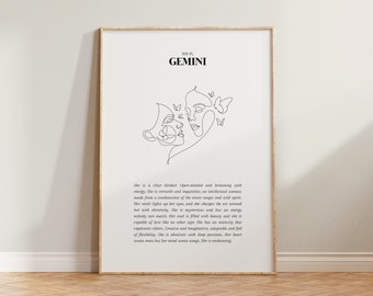 She Is Gemini Print, Gemini Print, Zodiac Print, Zodiac Gift, Astrology Print, Star Sign Wall Art Boho, Gemini Poster, Gemini Gift For Her