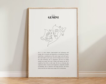 She Is Gemini Print, Gemini Print, Zodiac Print, Zodiac Gift, Astrology Print, Star Sign Wall Art Boho, Gemini Poster, Gemini Gift For Her