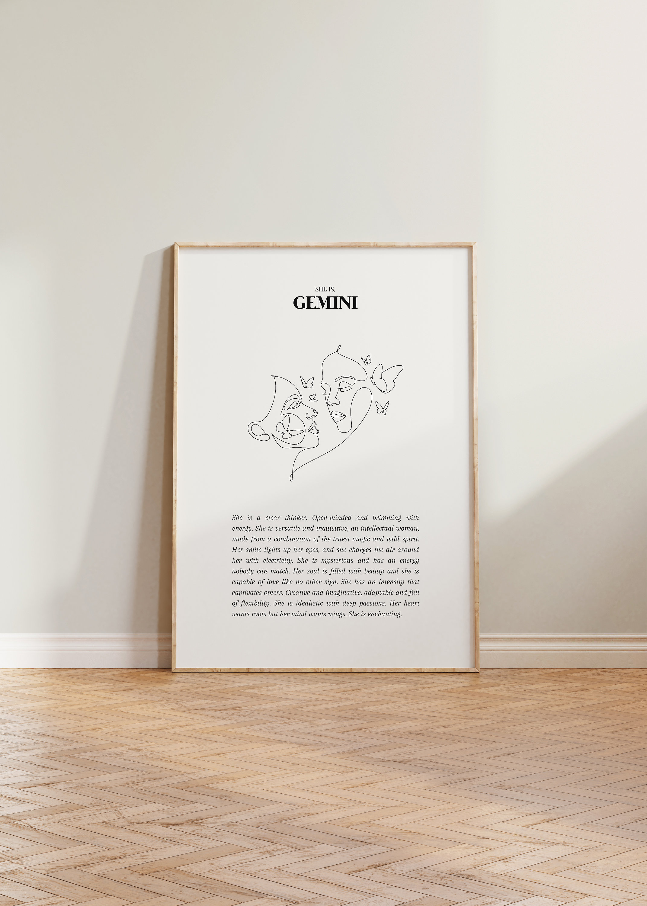 She Is Gemini Print, Gemini Print, Zodiac Print, Zodiac Gift, Astrology Print, Star Sign Wall Art Boho, Gemini Poster, Gemini Gift For Her