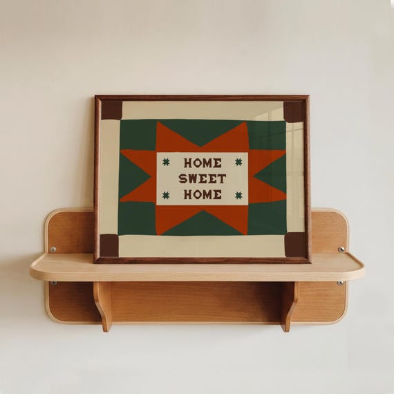Hallway Wall Art, Home Sweet Home Print, Retro Patchwork Wall Art, Folk Style Mid Century Modern Entryway Wall Art, Retro Living Room Print