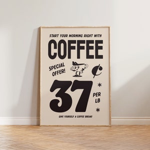 Retro Wall Art, Coffee Poster, Vintage Retro Coffee Print, Kitchen Wall Art, 1950s Advertisement Wall Decor, Retro Cartoon Art, Cafe Prints