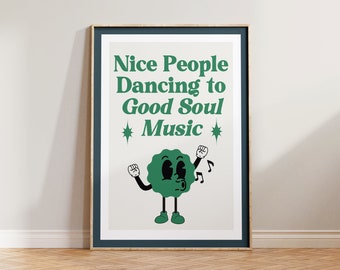 Retro Wall Art, Retro Print, Cartoon Poster, Good People Dancing to Good Music Print, Retro Poster, Retro Wall Art Decor, Music Poster Art