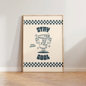 Arte de pared retro, póster Stay Cool, impresión de dibujos animados retro, decoración de pared estética divertida, impresión Y2K, impresiones de los años 90 y 80, impresión de arte linda, arte a cuadros