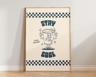 Stay Cool Retro Print, Retro Wall Art, Cool Wall Decor, Retro Style Y2K 80s 90s Prints, Cartoon Print, Cute Poster, Funny Wall Prints