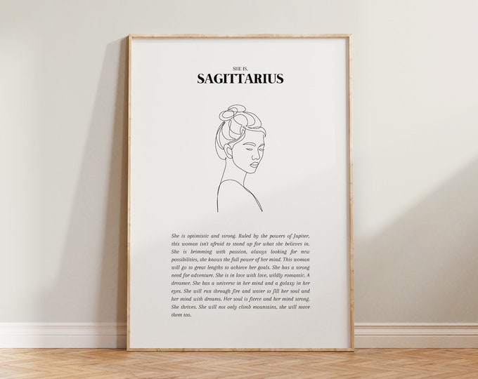 She Is Sagittarius Print, Sagittarius Print, Horoscope Zodiac Print, Astrology Print, Star Sign Art, Sagittarius Poster, Sagittarius Gift